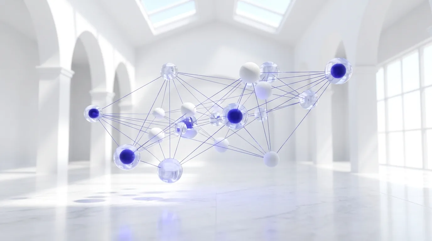 Bright network of connected nodes representing the verified higher education directory